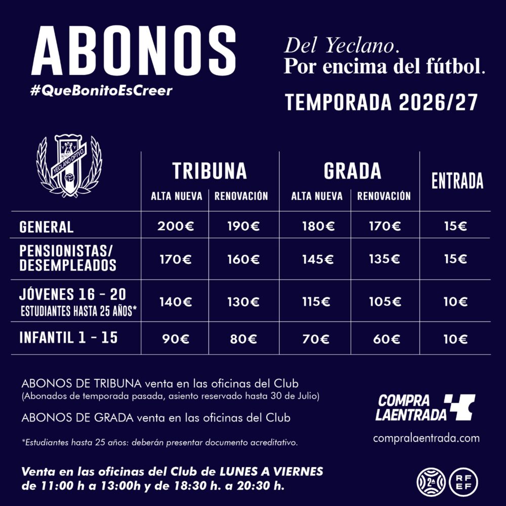 abonos del yeclano 2026-2027