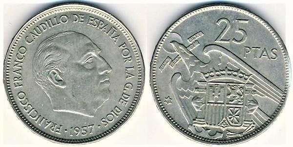 moneda de 25 pesetas 1957