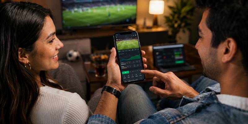 Una pareja ve fútbol y hace apuestas