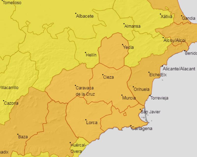 Yecla entra esta tarde en aviso naranja por fuertes lluvias y tormentas